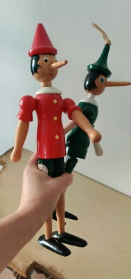 Pinocchio en bois X2 poupée Wood Doll Figure 32cm, 36cm Vintege