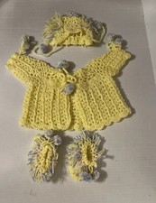 Vintage Hand Made Crochet Baby Outfit- Booties And Hat And Jacket