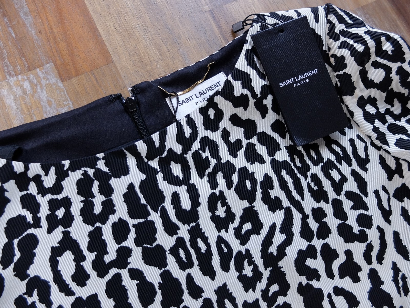 SAINT LAURENT Paris mini abito stampa leopardo 40 FR 8 US autentico nuovo con etichette