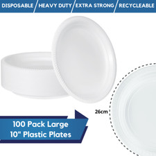 100 Pack 10” Disposable Plastic Plates  Extra Strength Large Reusable Plates