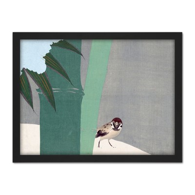 Kamisaka Sekka Bamboo Snow Bird Japanese Painting Framed Wall Art Print 18X24 In