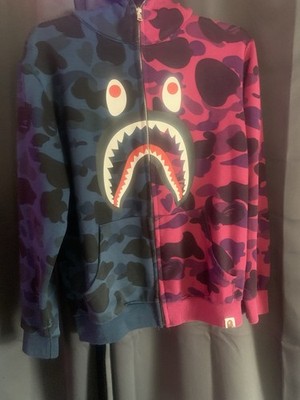 A Bathing Ape BAPE Shark Blue & Pink Cross Camo Full-Zip Shark Hoodie Size S