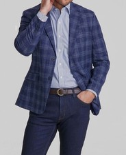 Nautica Men's Blue Windowpane Modern-Fit Stretch Sport Coat Jacket Size 38R