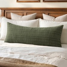 Long Lumbar Throw Pillow Cover 14x36 Soft Linen Check Decorative Pillowcase Pack