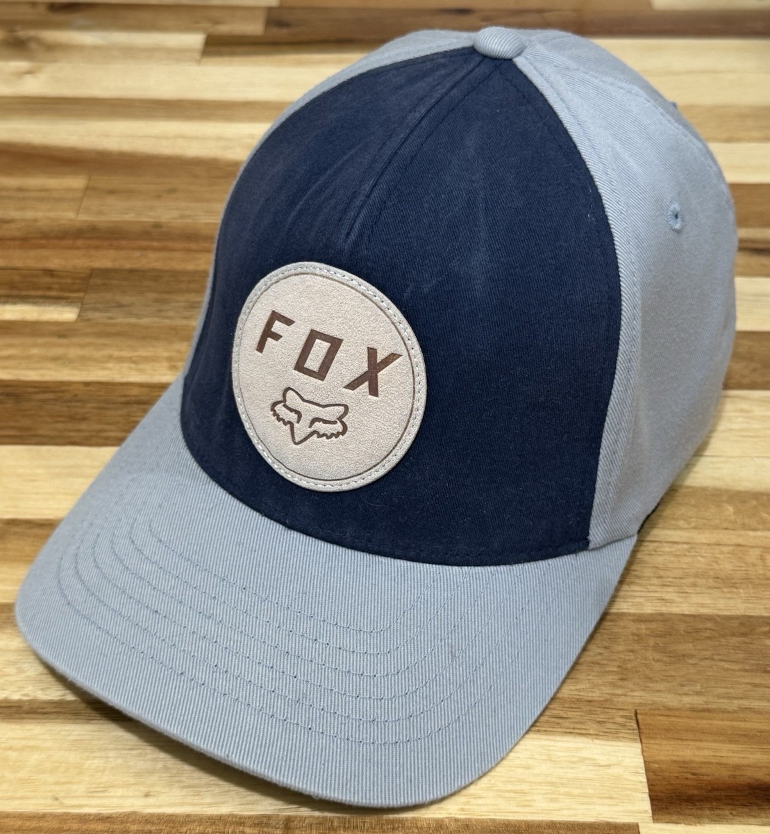 FOX Racing Flexfit Hat L/XL Blue Gray Fitted Cap Logo Patch Cotton