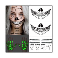 U-Goforst 2X Skeleton Face Tattoo, One Size Fits Most, black and white