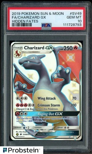 2019 Pokemon Sun & Moon Hidden Fates #SV49 FA Charizard Gx PSA 10 GEM MT w/Guard