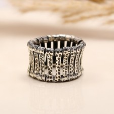 925 Sterling Silver Hammered Wide Band Ring for Women Anniversary
