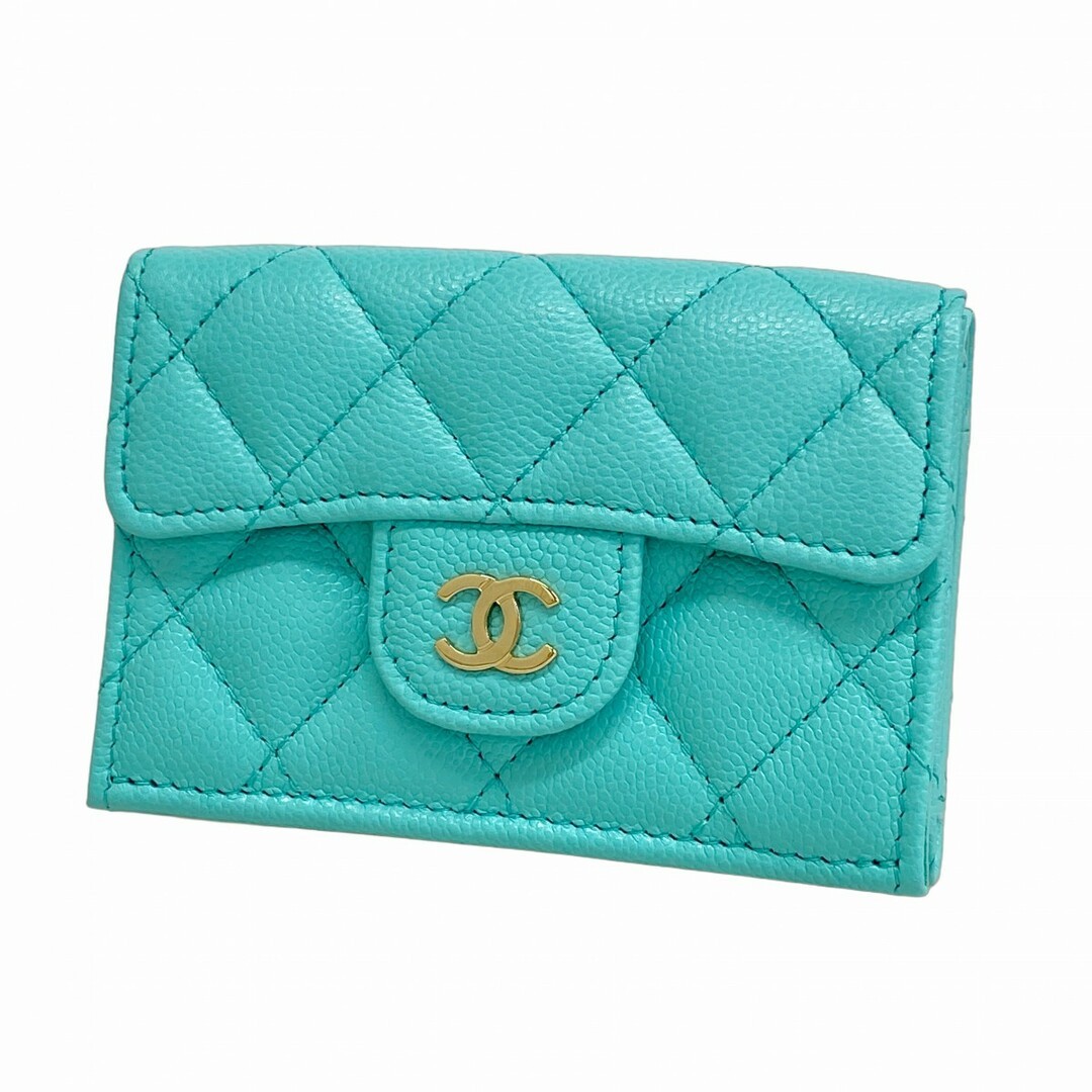 Chanel Tri-Fold Matelasse Caviar Wallet Light Blue Champagne Gold 5Gc3970-H