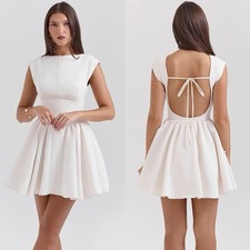 House Of CB White Ivory Enchant Open Back Fit and Flare Mini Dress XS $285