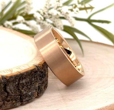 Brushed Polished Edge Charismas Band 8MM Rose Gold Polish Tungsten Engraved Ring