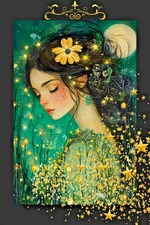 ACEO Miniature Art Print -  2.5x3.5 Artist Trading Card Moon Sparkle, Signed