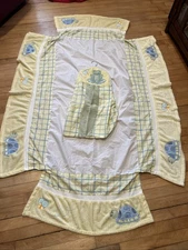Adorable Diaper Stacker & Crib Skirt Dust Ruffle Yellow Blue Frog Turtle Bee EUC