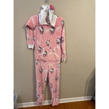 Hello Kitty ONE PIECE Women S Pink Fleece Zip Up Hooded Pajamas LZ44903