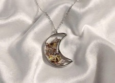 Handcrafted Resin Crescent Moon Pendant Necklace, Silver Cable Chain, Lobster