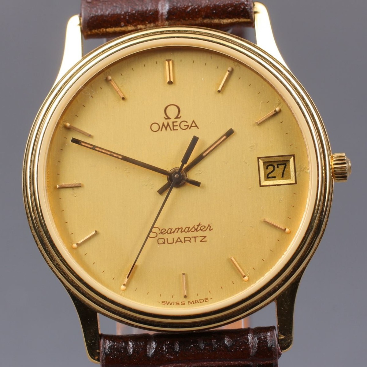 New Batt Vintage N MINT 1984 OMEGA Seamaster Quartz Gold 32mm Men  Watch