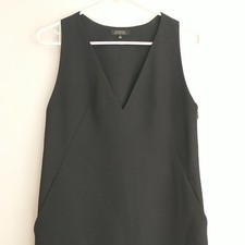 Babaton Shift Dress 0 XS Black Midi Sleeveless V Neck Pocket Zip Office Career
