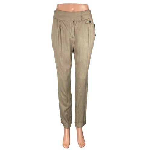 NEW Zara Women's Khaki Pleated High Rise Slim Tapered Trousers Dress Pants Sz S