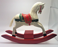 Rocking Horse Hand Painted Folk Art Carved Wood Figurine 10 1/2 by 12 inches