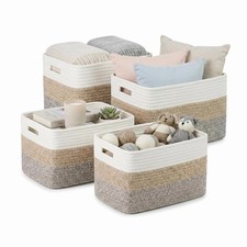 16x14x7 14x10x7 Inch Woven Cotton Rope Storage Boxes Bins Organizer 4 PCS