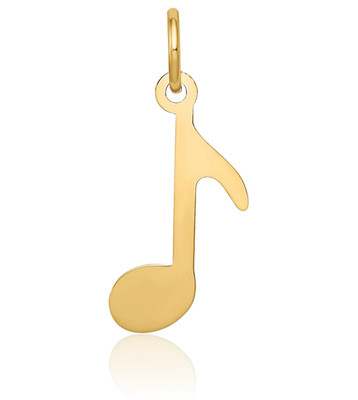 14K Solid Yellow Gold Medium Music Note Pendant Necklace 21mm 7/8 inch Polished