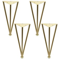 4 PCS 12" Gold 3-Rod Adjustable Hairpin Table Legs Metal Furniture Feet