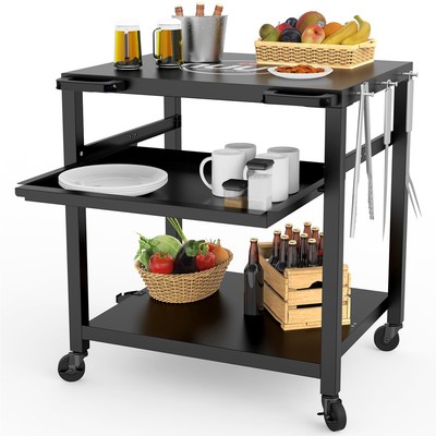 Outdoor Grill Prep Table 24''x30'' Metal Grill Cart Outside 3-Layer Pizza Oven ...