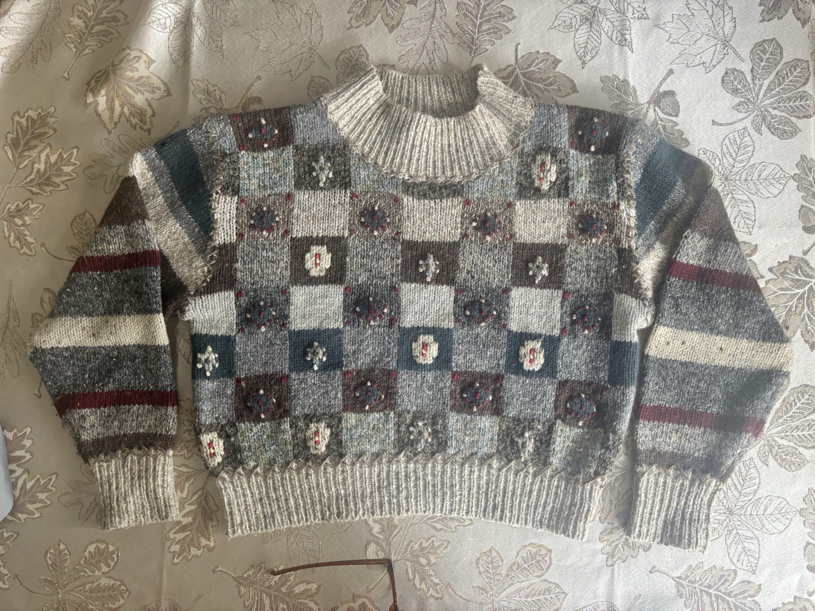 Limited Handknit Multicolor Patchwork Sweater - image 2