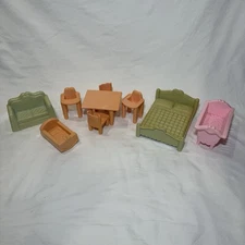 Vintage Lot 1991 Playskool Victorian Style Dollhouse House Furniture Accessories