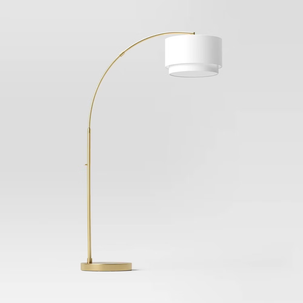 Knurled Metal Arc Floor Lamp with Tiered Shade Brass - Threshold 13490₽