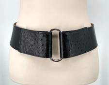Womens size M Black Genuine Leather Wide Waist Belt snap closure ostrich skin