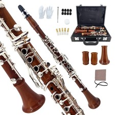 Clarinet Bb Key 17 key Professional Rosewood Wooden Body Silver Plated