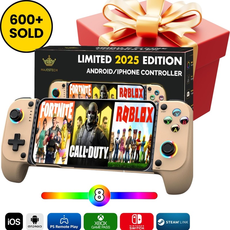 MAJESTECH [NEW 2025 Phone Game Controller For iPhone/Android, RGB Hall Joystick,