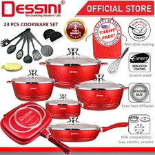 DESSINI ITA 23 Pcs Non Stick Granite Cooking Pot Frying Pan Set Kitchen Cookware