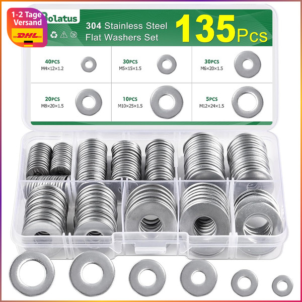Unterlegscheiben Set Edelstahl 135 StüCk M4-M12 Flach Beilagscheiben Sortiment-image
