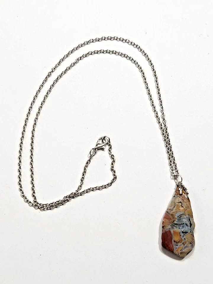 Collar Colgante de Jaspe Maligano Cadena Tono Plateado Propiedades Curativas Emoción Foto 2 de 4