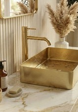 Brushed Brass Gold Rectangular Countertop Bathroom Basin Vessel Sink Vanity