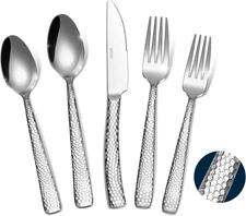 Heavy Silverware Set for 4, 20Pcs Hammered Stainless Steel Utensils