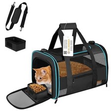17" Cat Carrier Soft-Sided for Cats Under 15 lbs, Black