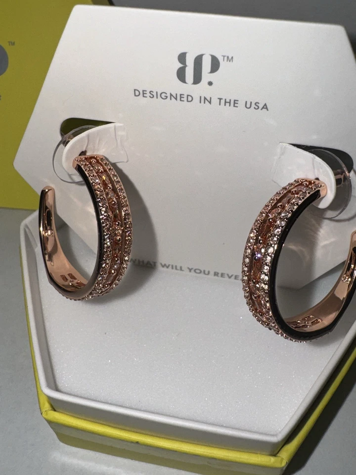 Bomb Party Dark Smokey Topaz/Rose Gold Hoop Earrings-Imagine Your Future-RBP8829 - Image 2 of 3