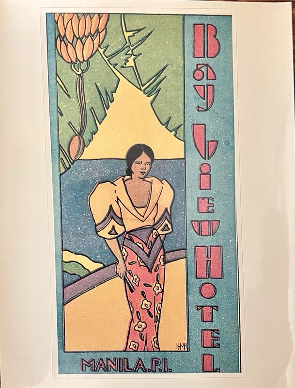 Vintage Luggage Label - Bay View Hotel, Manila, (P.I.) Philippines, 1940s-1950s