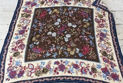 Vintage Echo Silk Floral Bird Print Scarf