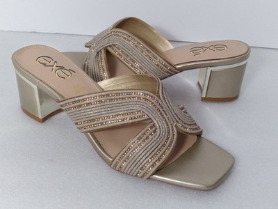 EXE Women's Block Heel Gold Glitz ISABELA 590 Sandal Slides Shoes 41(US 10-10.5)