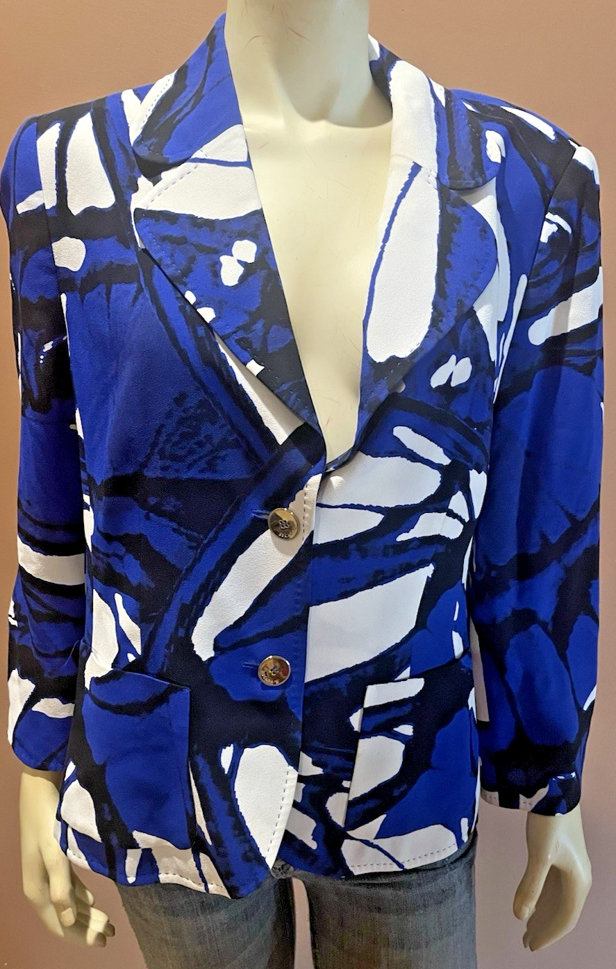 Escada Abstract Pattern Blazer Jacket Pockets 2-B… - image 1