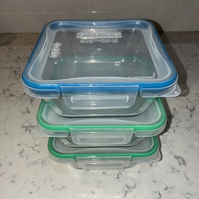 Qty 3 Snapware 4 Cups Pyrex Glass Food Storage Container Square & Plastic Lid