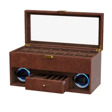 16 Slot Watch Display Case with Watch Winding for 2, Watch Winder with 4 Rota...