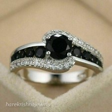2.77CT Round Lab-Created Black Diamond 14K White Gold FN Engagement Wedding Ring