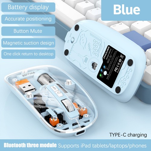 M233Transparent Magnetic Mouse Triple Mode 2.4G Bluetooth Compatible Wireless - Afbeelding 22 van 24