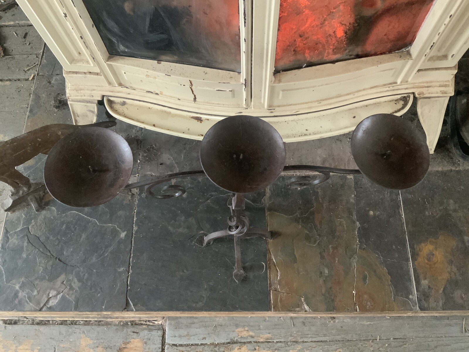 VTG Tall Wrought Iron Triple Candle Holder Spiral Twisted Hand Forged Rustic