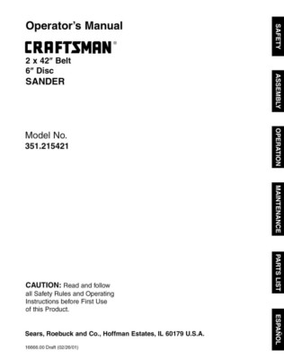 #ad Craftsman 351.215421 Sander Owners Instruction Manual $20.24